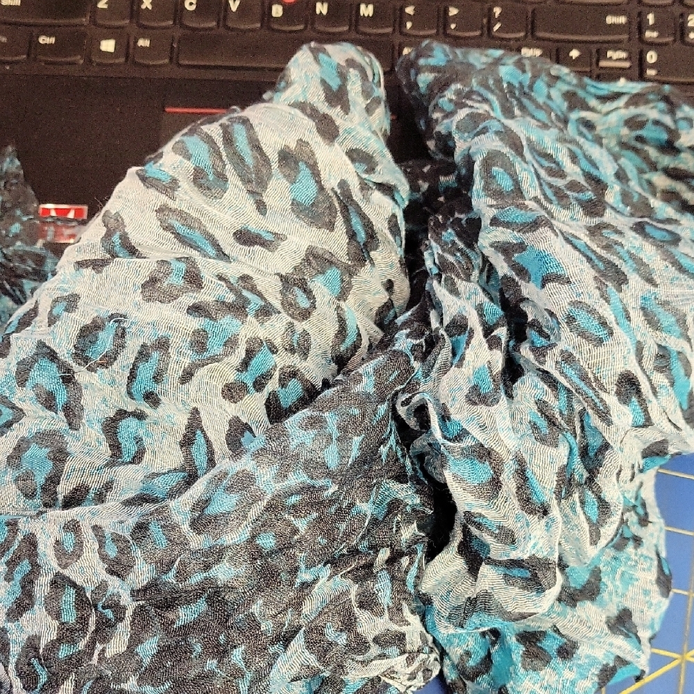 Teal Blue Black Animal Print 21 X 62" Scarf